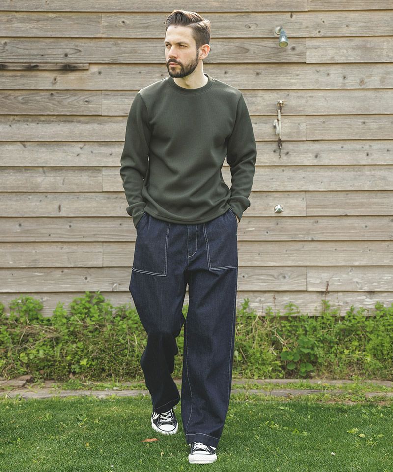Image showcasing MR.OLIVE / RINSE WASH 12oz CRUNCH DEINIM / UTILITY PANTS / ミスターオリーブ ...