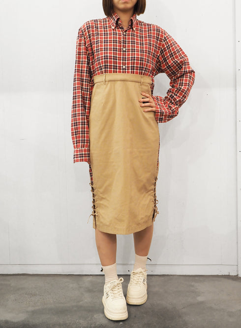 mooon リメイク ドッキング ワンピース RED/BEIGE