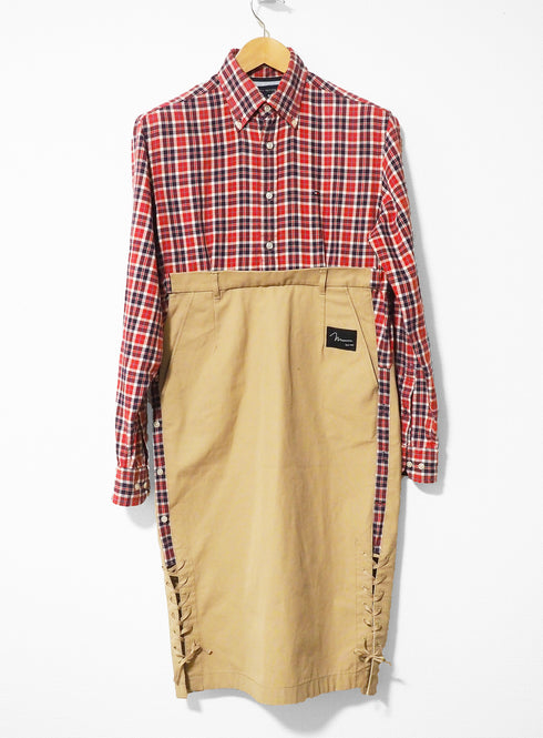 mooon リメイク ドッキング ワンピース RED/BEIGE