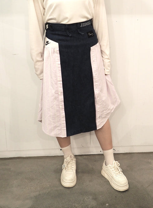 mooon リメイク パッチワークスカート NAVY/PINK