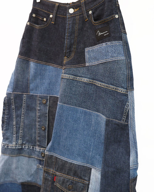 mooon リメイク パッチワークスカート DENIM