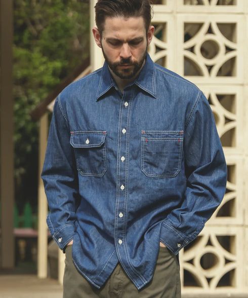 MR.OLIVE / 6oz DENIM / BLEACH WASH SERVICEMAN SHIRT / ミスターオリーブ / 6オンスデニム / ブリーチウォッシュサービスマンシャツ