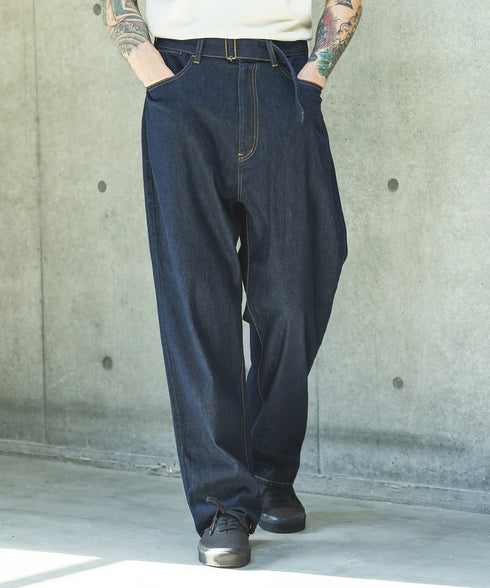 MR.OLIVE /RINSE WASH 8oz DENIM / BELTED RELAX TAPERED PANTS / ミスターオリーブ / リンスウォッシュ8オンスデニム / リラックス テーパード パンツ