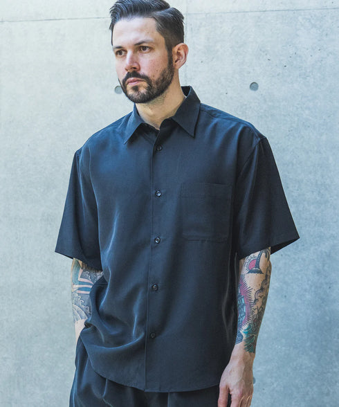 MR.OLIVE / T/R POWDER CLOTH SHORT REGULAR COLLAR SHIRT / ミスターオリーブ パウダークロス ショート丈レギュラーカラーシャツ