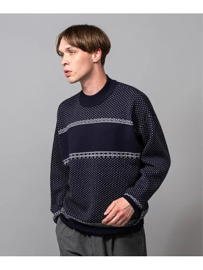 MR.OLIVE / 12G NORDIC JACQUARD / RELAX BOTTLE NECK SWEATER/ ミスターオリーブ/ 12G ノルディック ジャガード / リラックス ボトルネック セーター