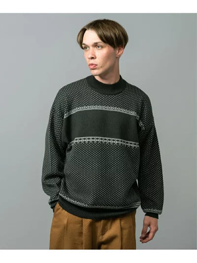 MR.OLIVE / 12G NORDIC JACQUARD / RELAX BOTTLE NECK SWEATER/ ミスターオリーブ/ 12G ノルディック ジャガード / リラックス ボトルネック セーター