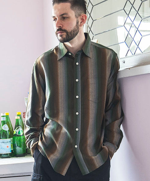 MR.OLIVE / RAYON TWILL STRIPE / REGULAR COLLAR SHIRT / ミスターオリーブ / レーヨンツイルストライプ / レギュラーカラーシャツ