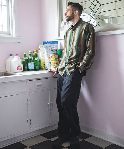 MR.OLIVE / RAYON TWILL STRIPE / REGULAR COLLAR SHIRT / ミスターオリーブ / レーヨンツイルストライプ / レギュラーカラーシャツ