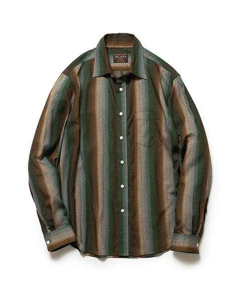 MR.OLIVE / RAYON TWILL STRIPE / REGULAR COLLAR SHIRT / ミスターオリーブ / レーヨンツイルストライプ / レギュラーカラーシャツ