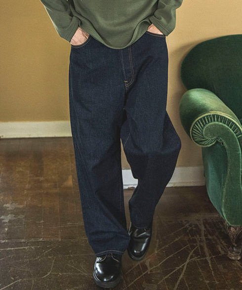 MR.OLIVE / RINSE WASH 12oz CRUNCH DEINIM / 5 POCKET WIDE JEANS / ミスターオリーブ / リンスウォッシュ12オンスクランチデニム / 5ポケットワイドジーンズ