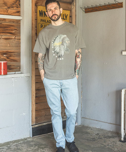 MR.OLIVE / SUPER STRETCH DENIM BLEACH CUT SLIM PANTS / ミスターオリーブ / スーパーストレッチデニム ブリーチカットスリムパンツ