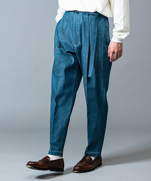 MR.OLIVE / 10oz ALL SEASON DEINIM / BELTED WIDE TAPERED PANTS / ミスターオリーブ / 10オンスオールシーズンデニム / ベルテッドワイドテーパードパンツ