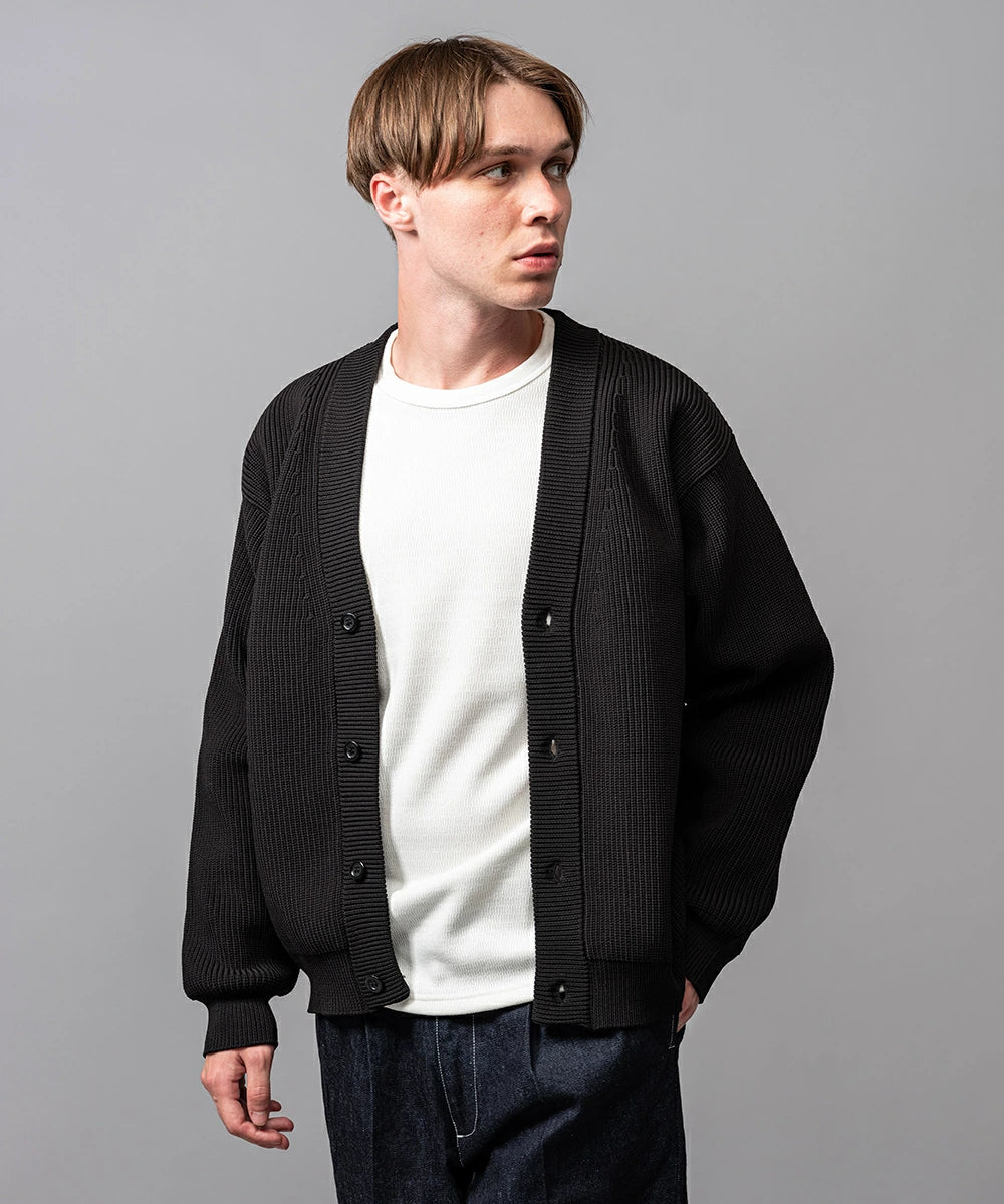 MR.OLIVE / LOW GAUGE AZE POLYESTER KNIT / STANDARD CARDIGAN　 ミスターオリーブ/ローゲージ畦ポリエステルニット / スタンダードカーディガン